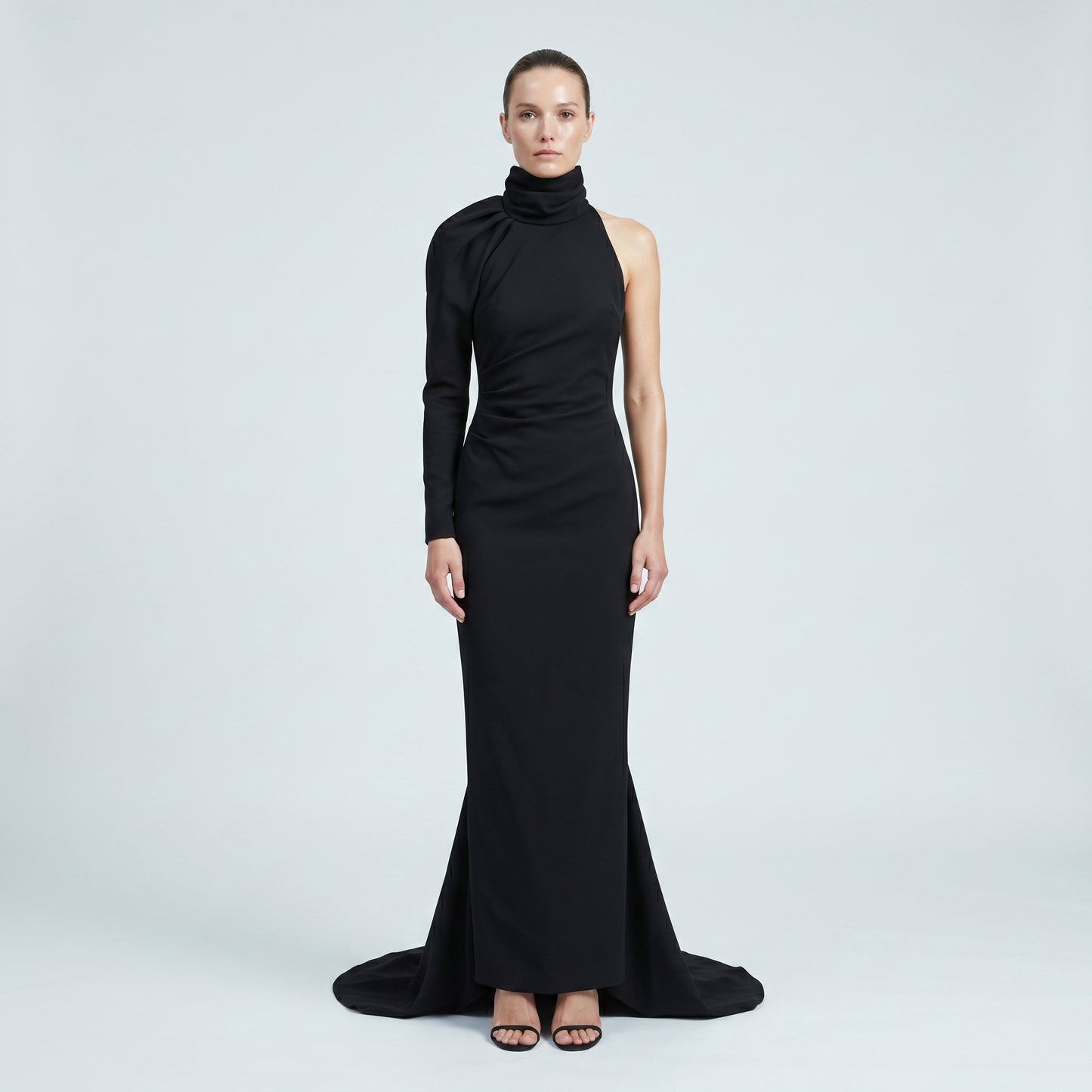 Asymmetric High-Neck Evening Gown
