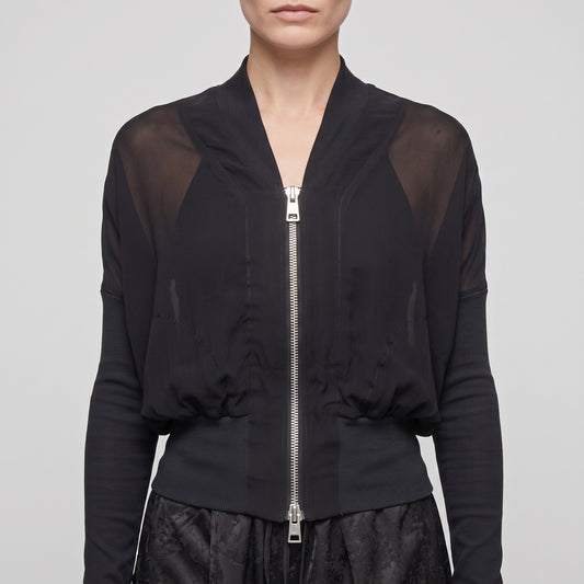 Sheer Paneled Zip Bomber Jacket