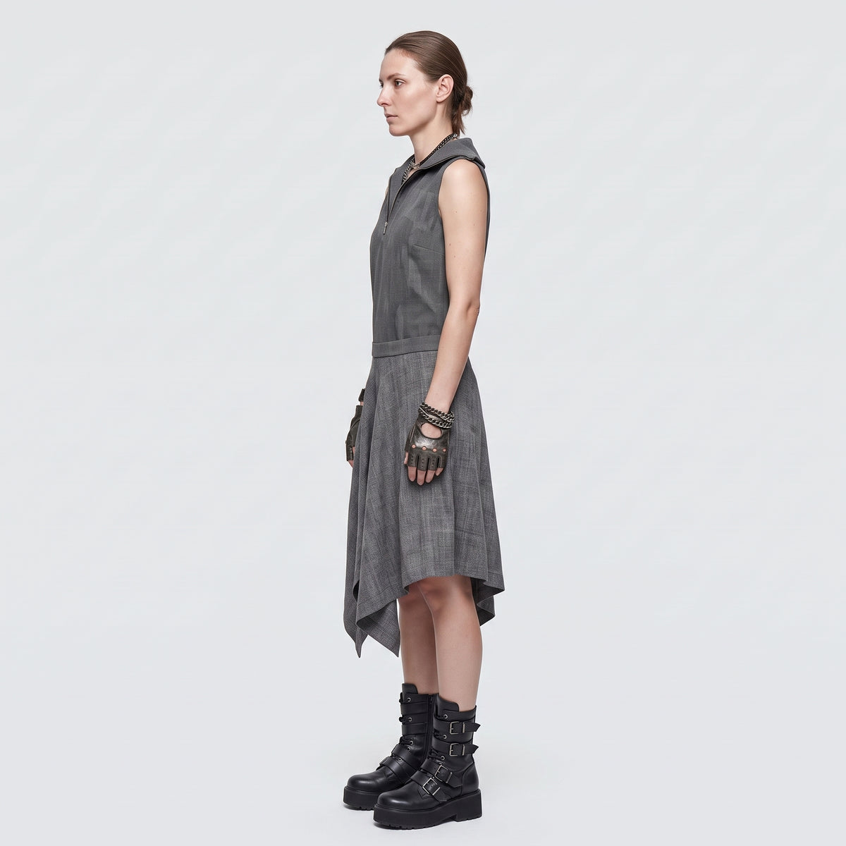 Tailored Zippered Grey Mini Dress