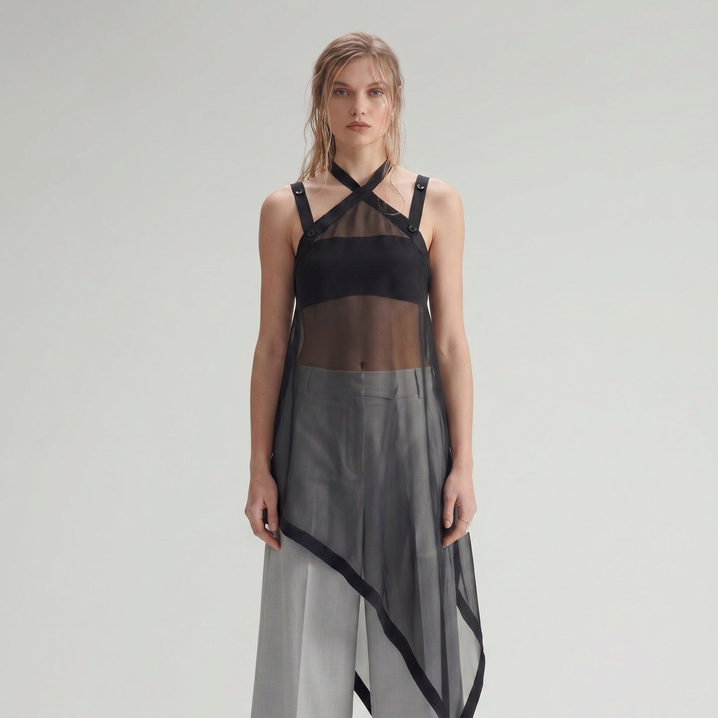 Sheer Asymmetric Halter Top