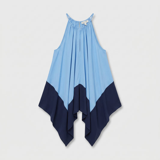 Colorblock Asymmetric Drape Halter Top