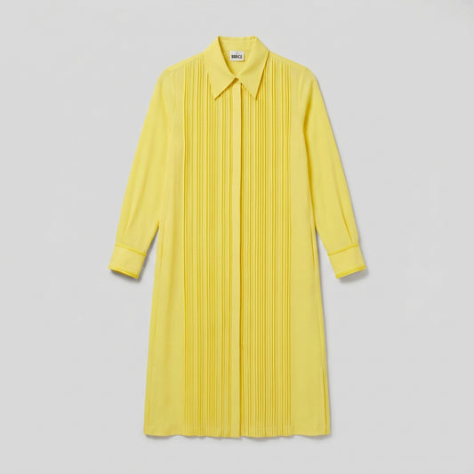 Pleated Yellow Shirt Dress