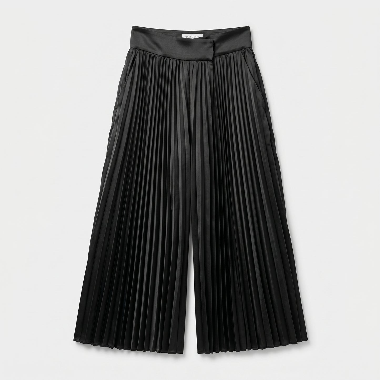Satin Pleated Wide-Leg Trousers