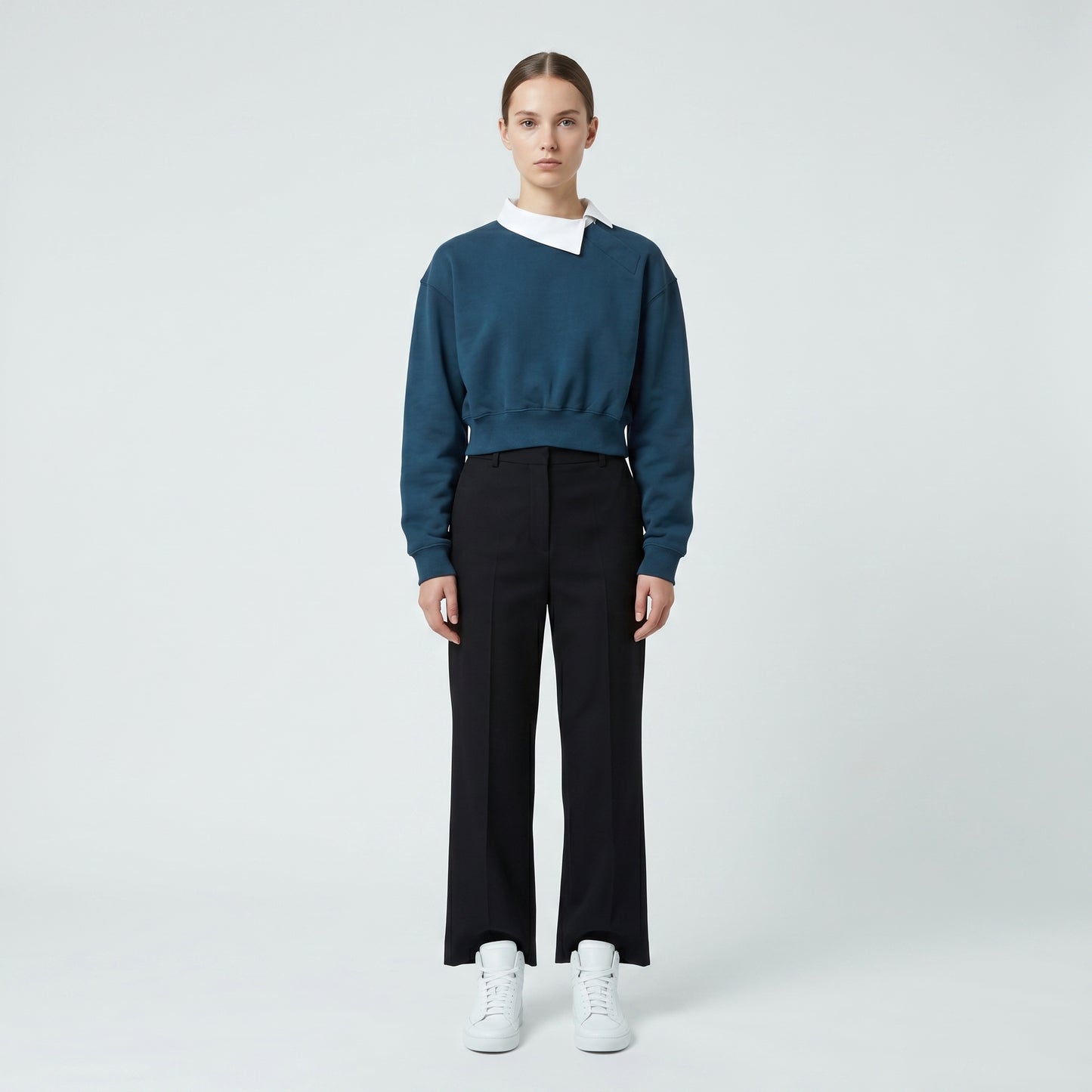 Collared Cropped Cotton Sweatshirt