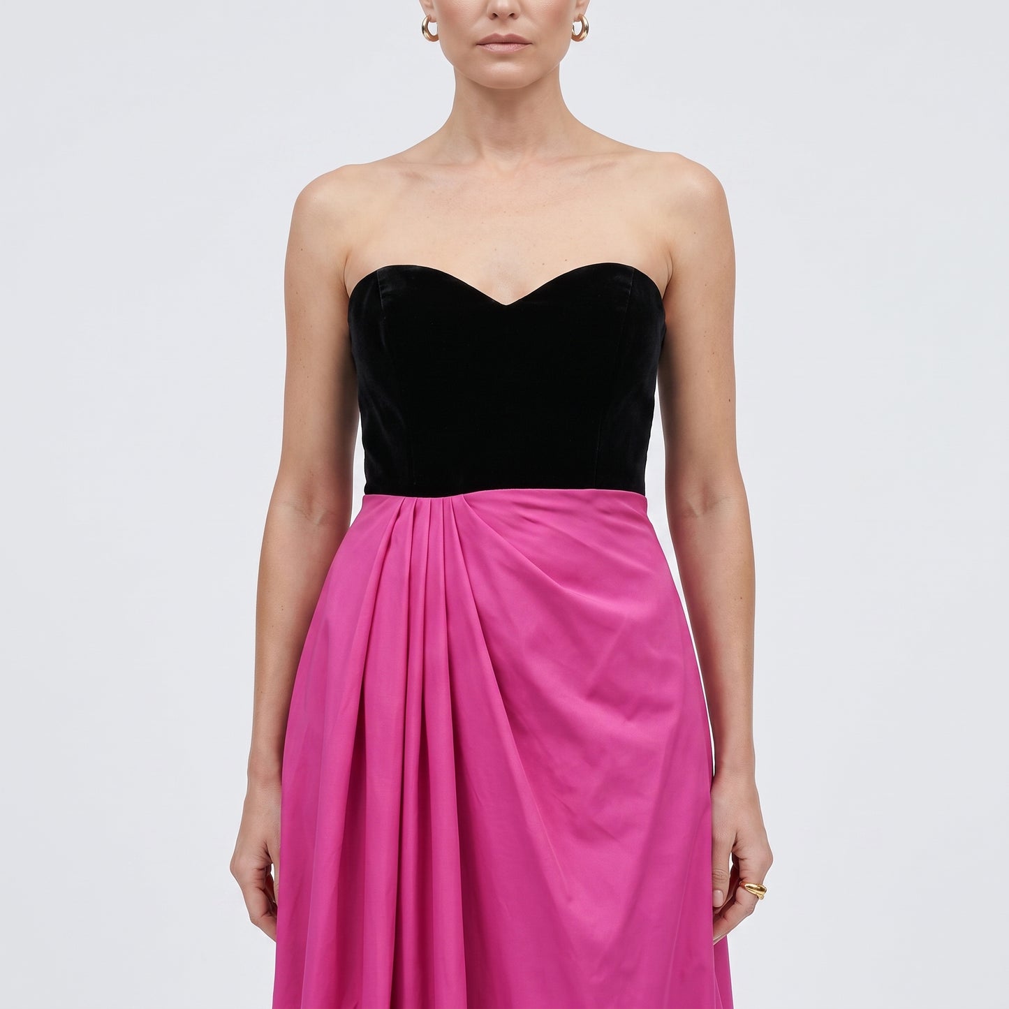 Colorblock Strapless Velvet Gown