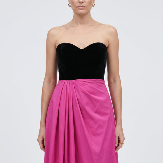 Colorblock Strapless Velvet Gown