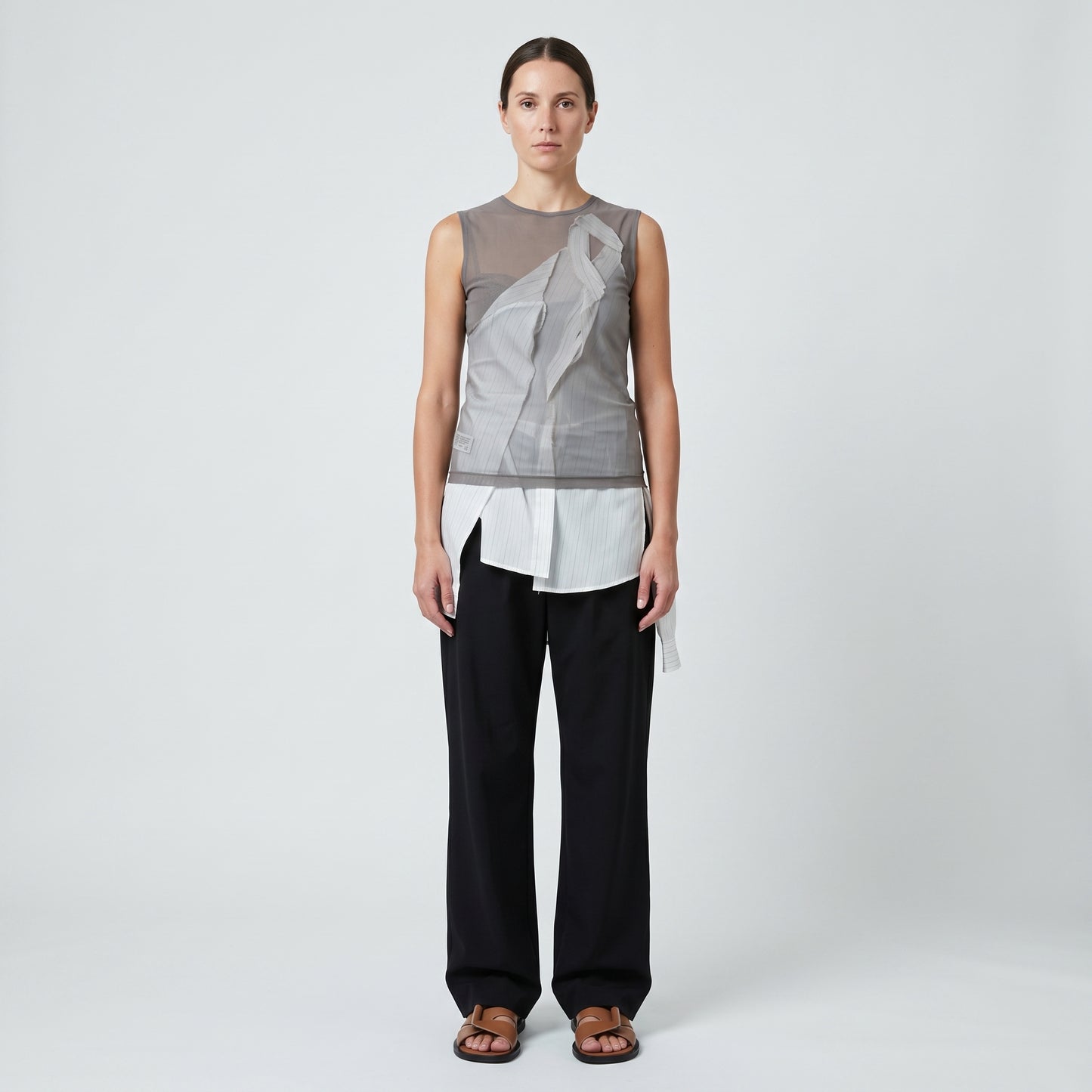Layered Sheer Pinstripe Blouse