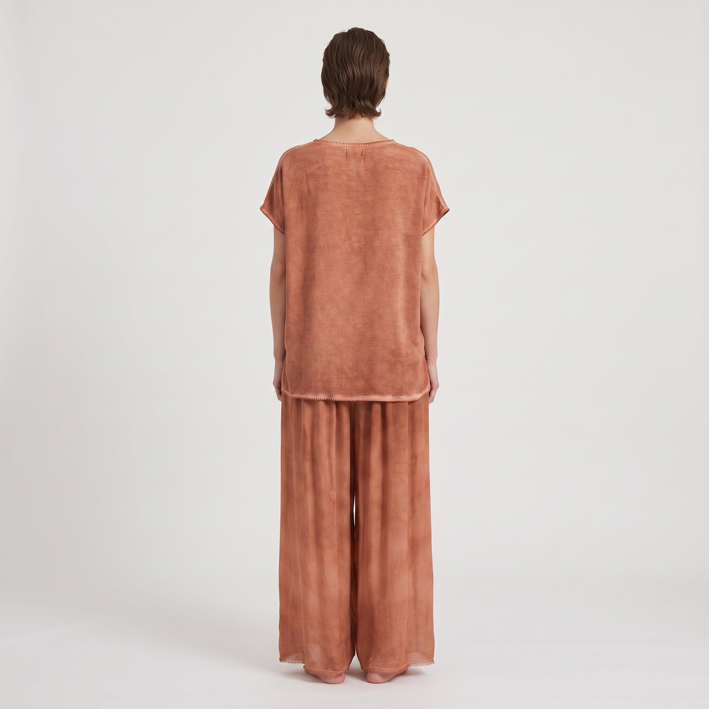 Terracotta Frayed V-Neck Top