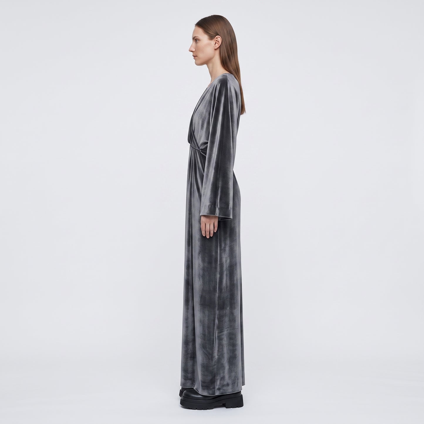 Draped Velvet V-Neck Gown