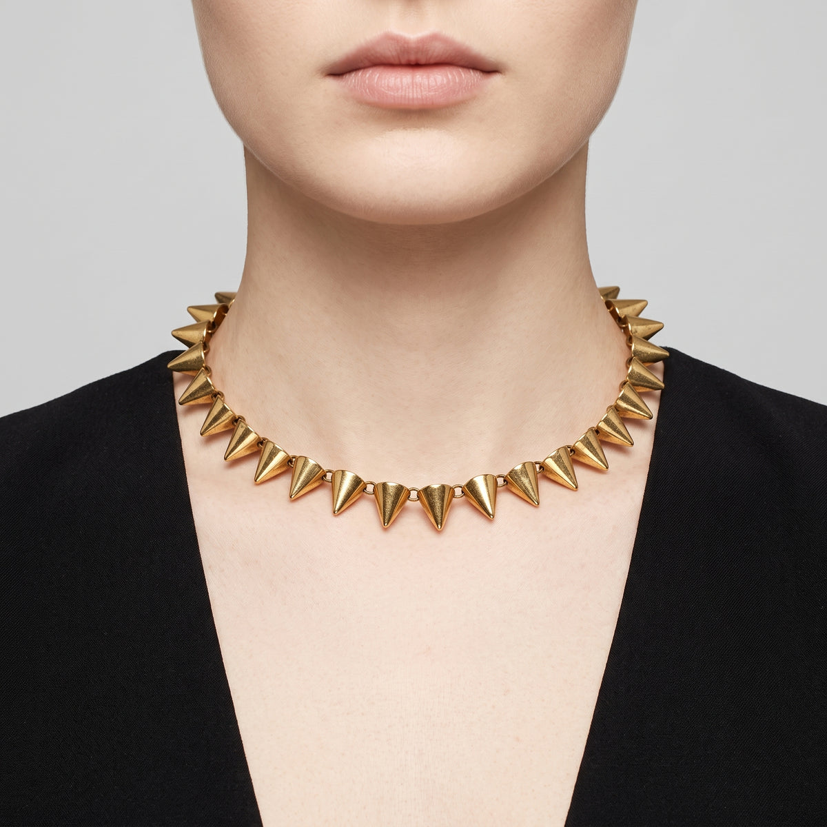Gold Tone Spiked Statement Necklace