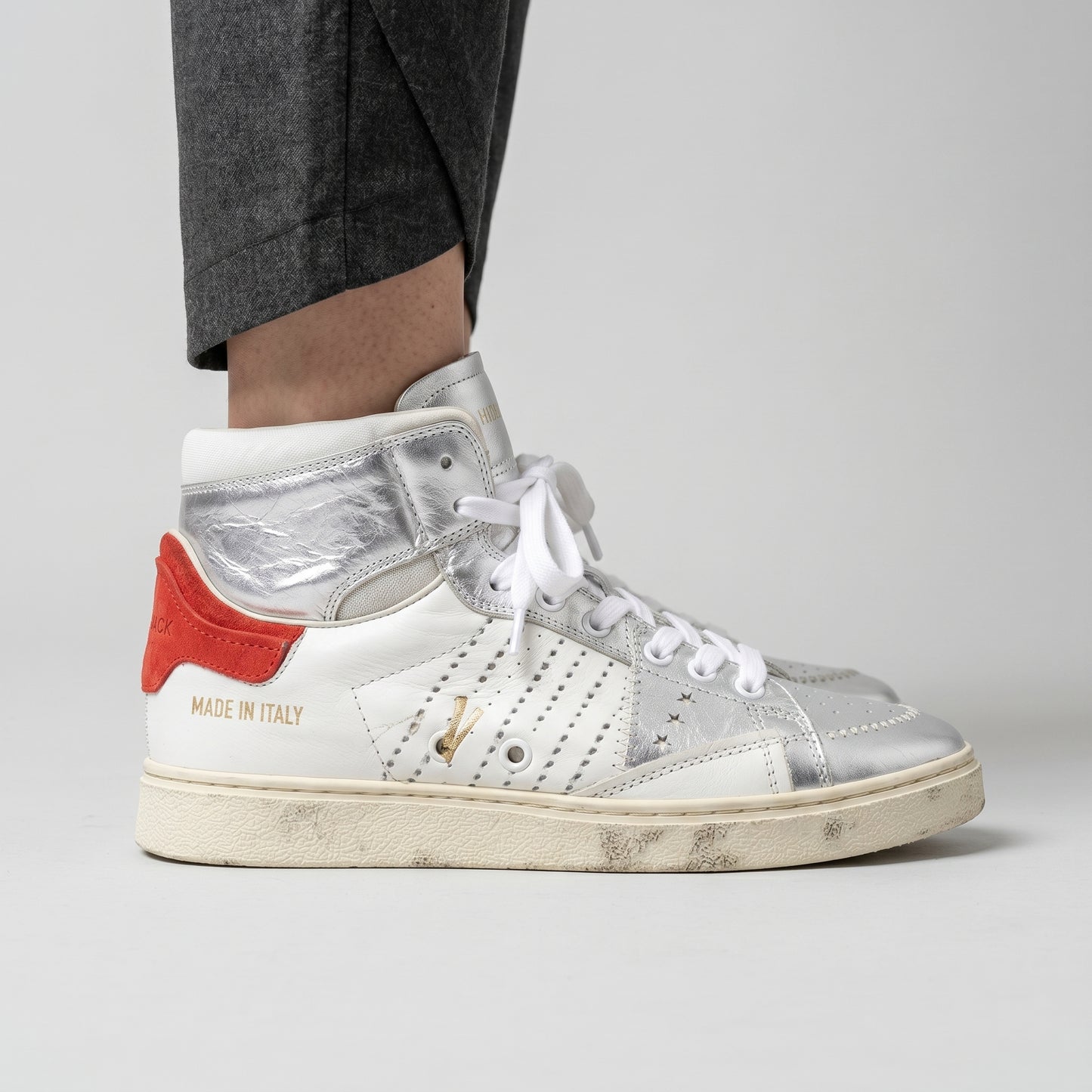 Metallic High-Top Leather Sneakers