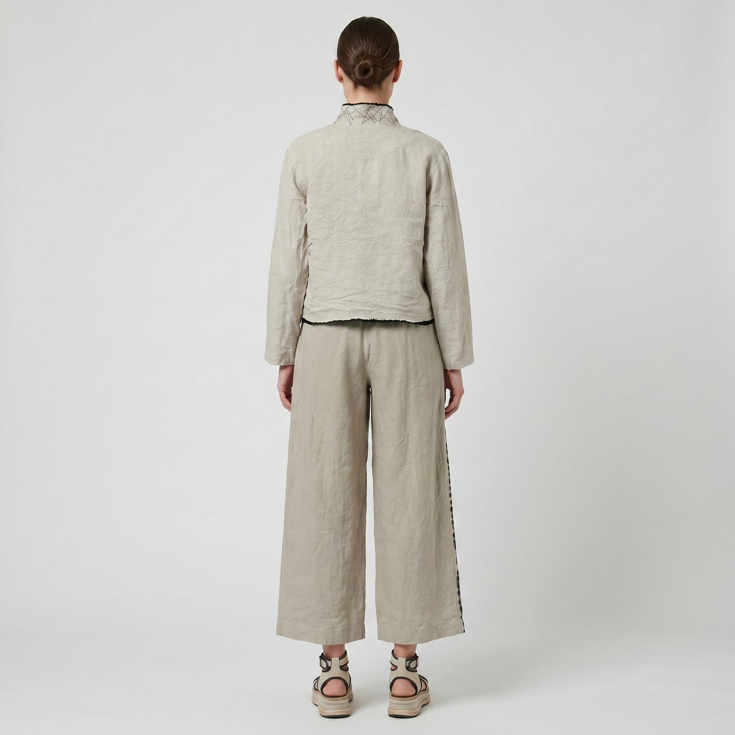 Printed Wide Leg Linen Trousers