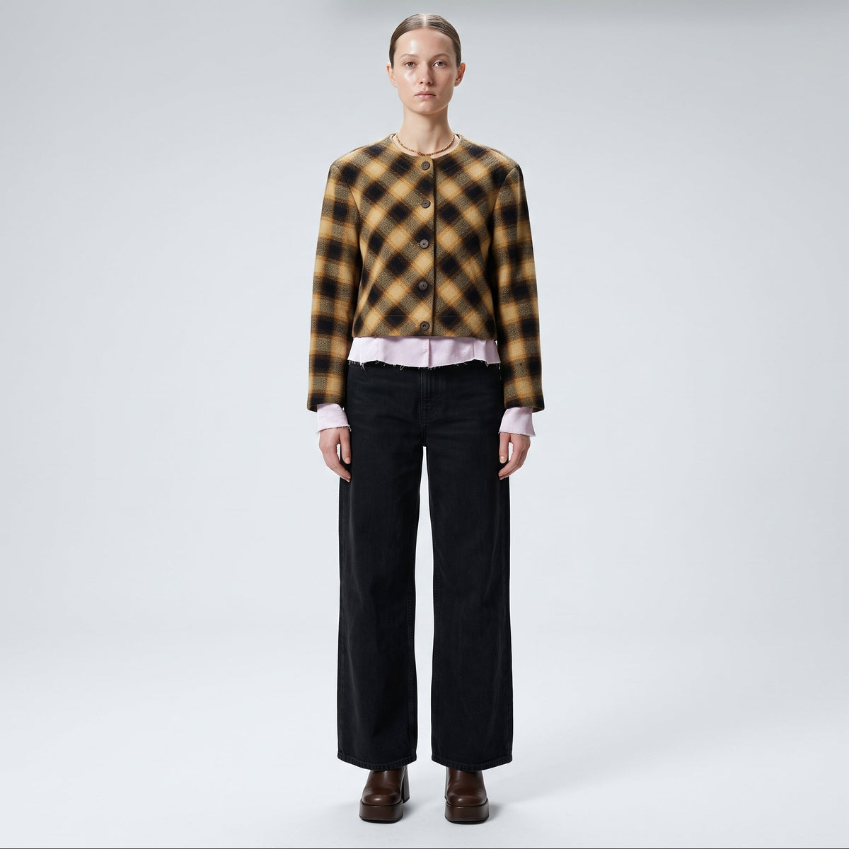 Plaid Wool Blend Cropped Jacket