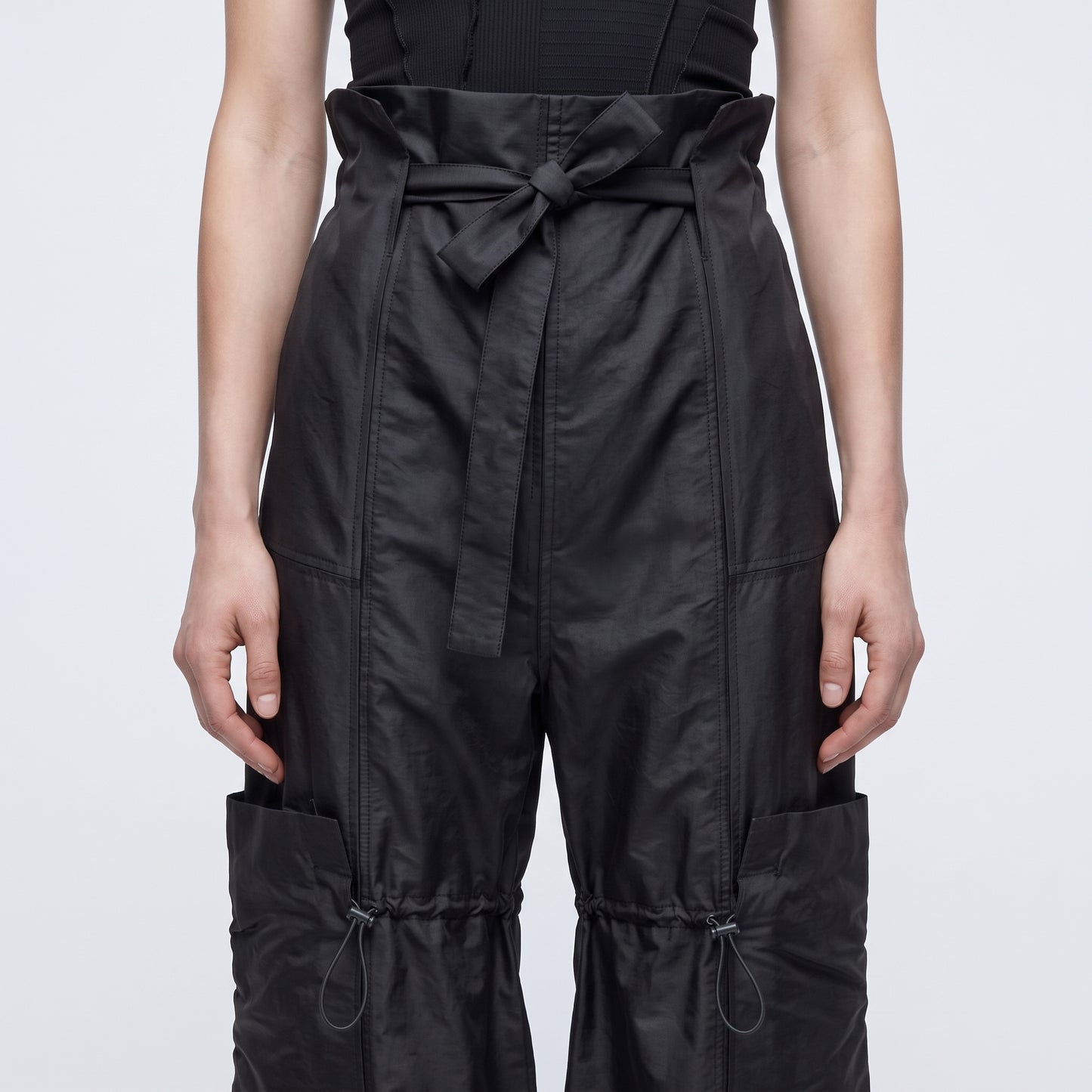High-Waisted Tie-Front Cargo Trousers