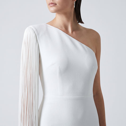 One-Shoulder Fringe Detail Gown