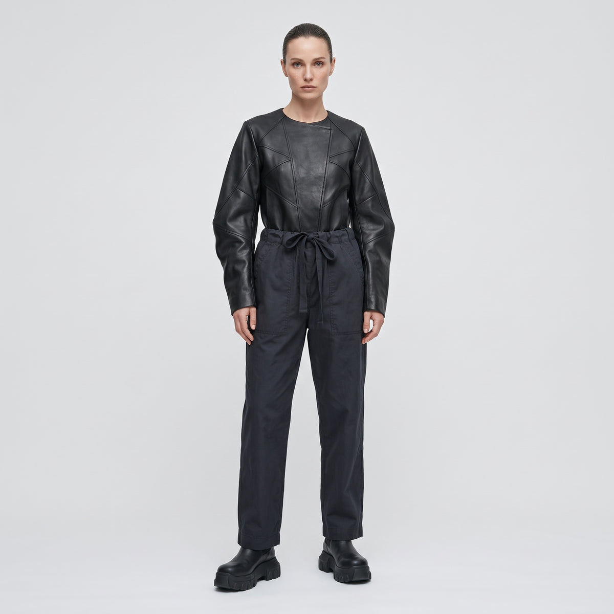 Black Cotton Drawstring Trousers