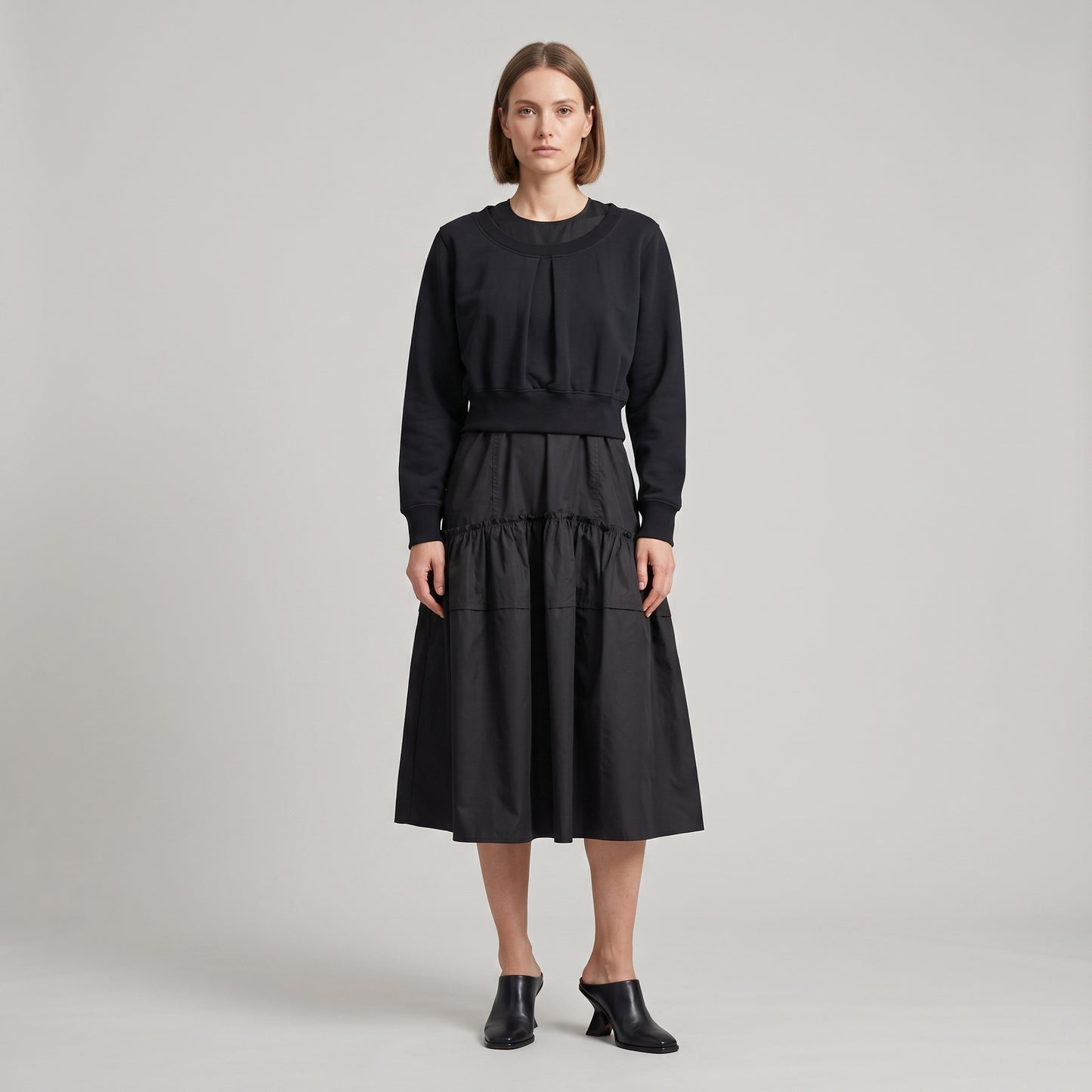 Pleated Mixed Media Mini Dress
