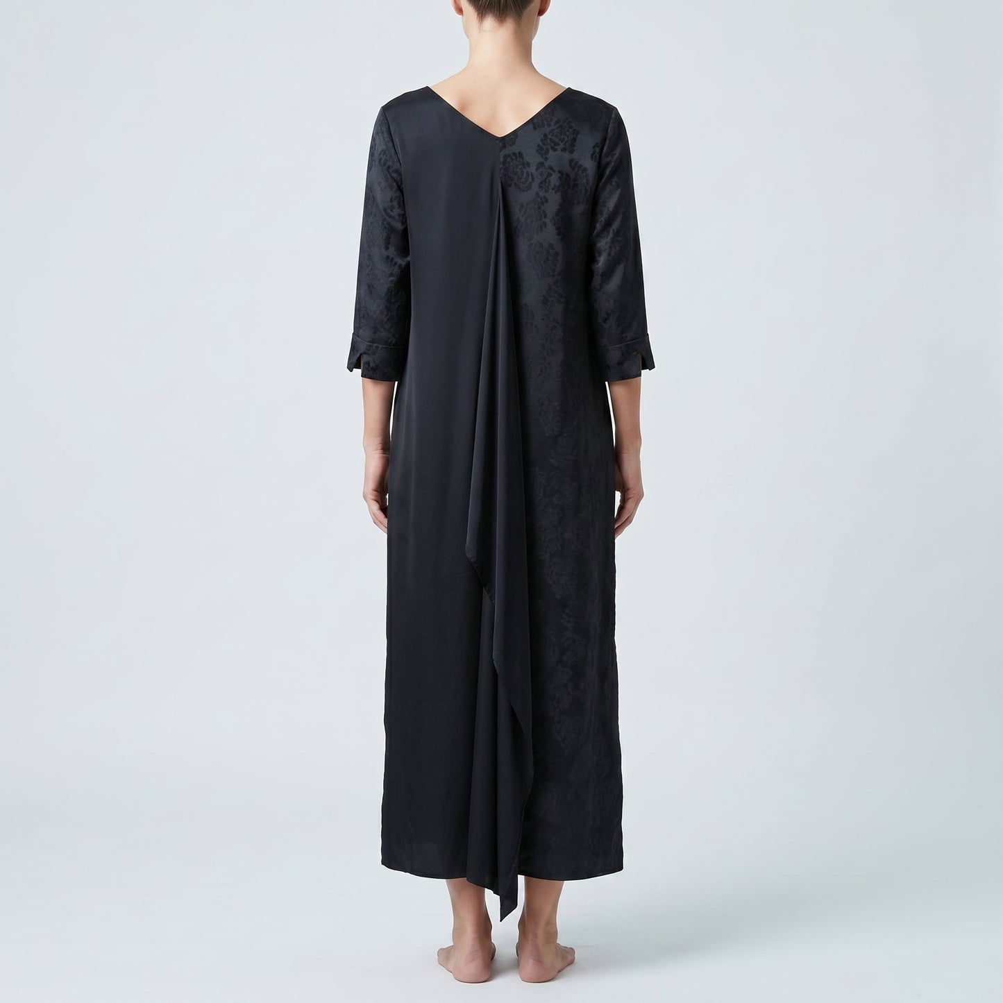 Asymmetric Paneled Black Midi Dress
