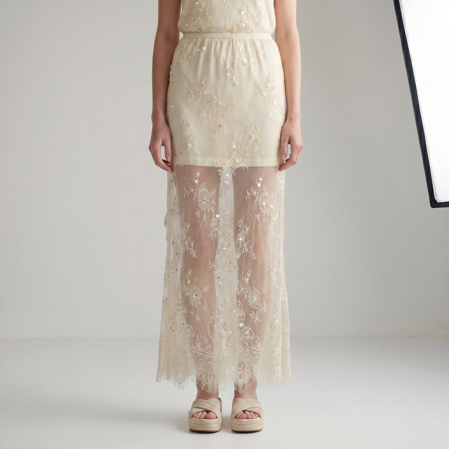 Embroidered Sheer Lace Skirt