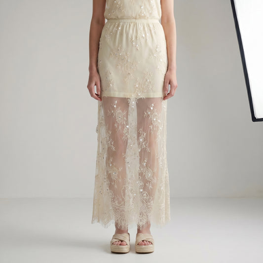 Embroidered Sheer Lace Skirt