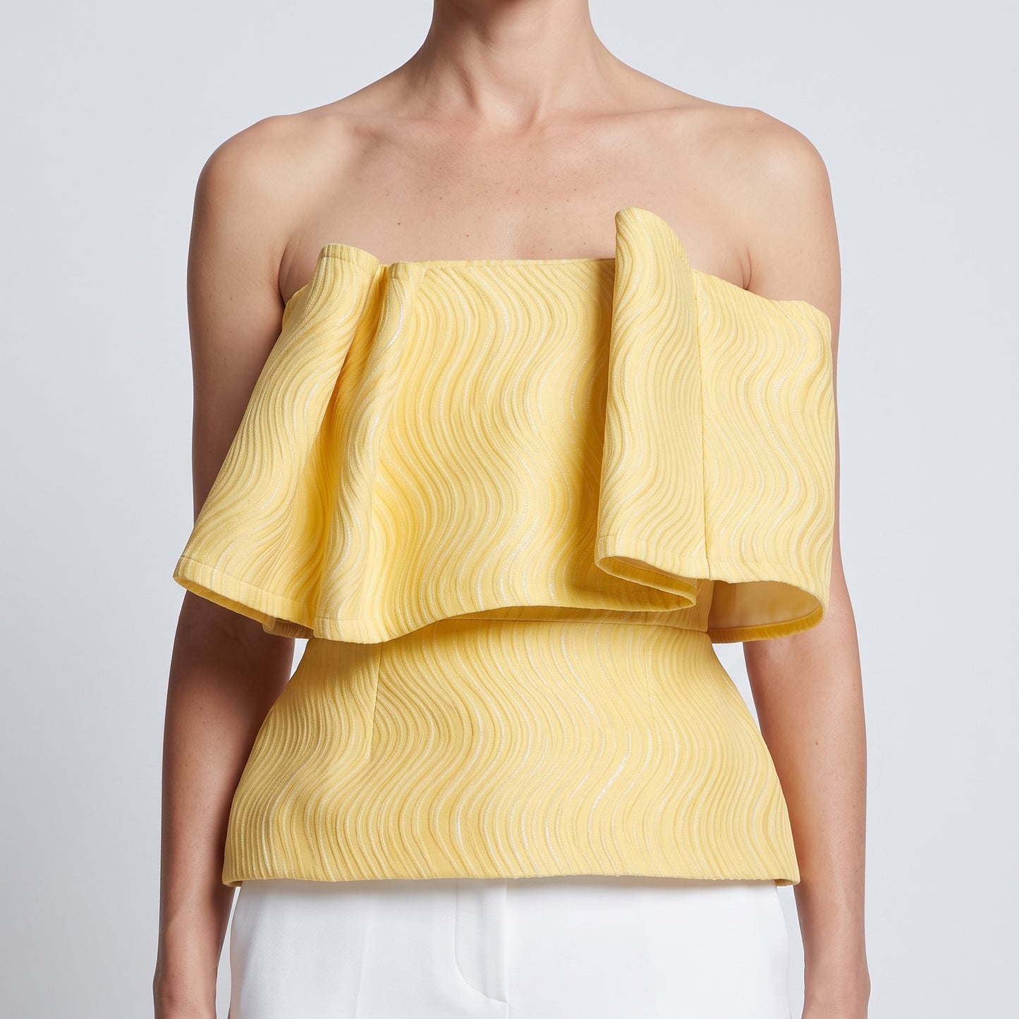 Textured Strapless Yellow Corset Top