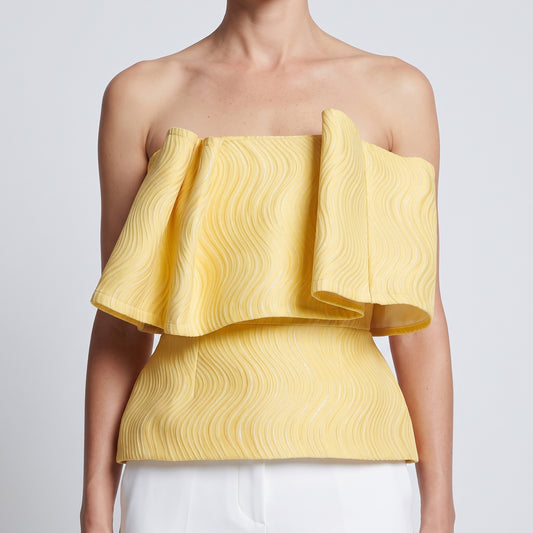 Textured Strapless Yellow Corset Top
