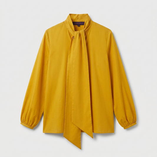 Mustard Tie Neck Silk Blouse
