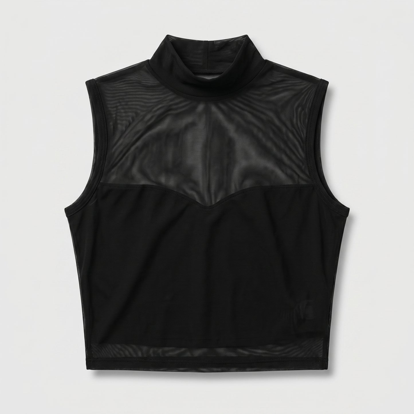 Sleeveless Sheer Mesh Mock-Neck Top