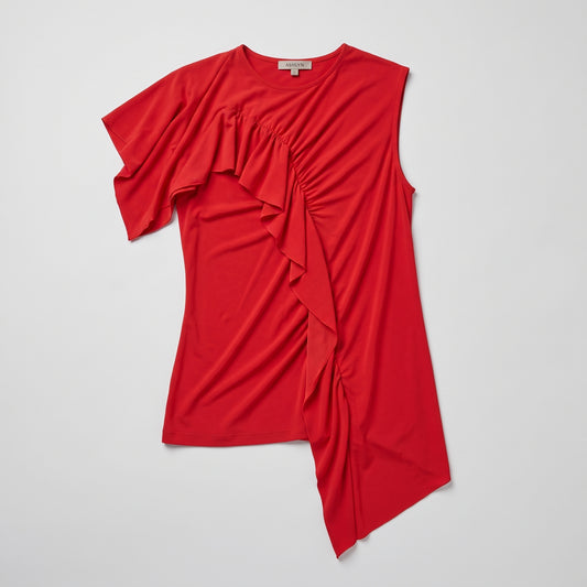 Asymmetric Ruffled Red Top