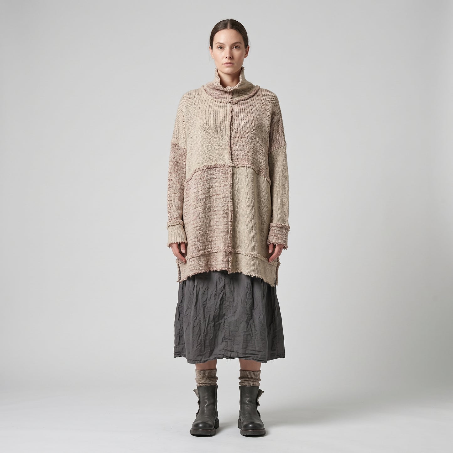 Textured Patchwork Turtleneck Sweater