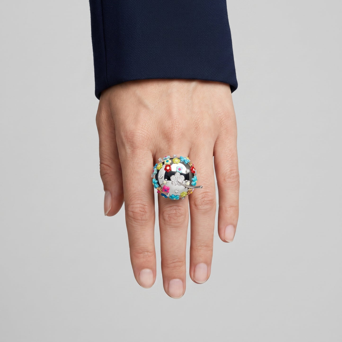 Enamel Floral Silver Charm