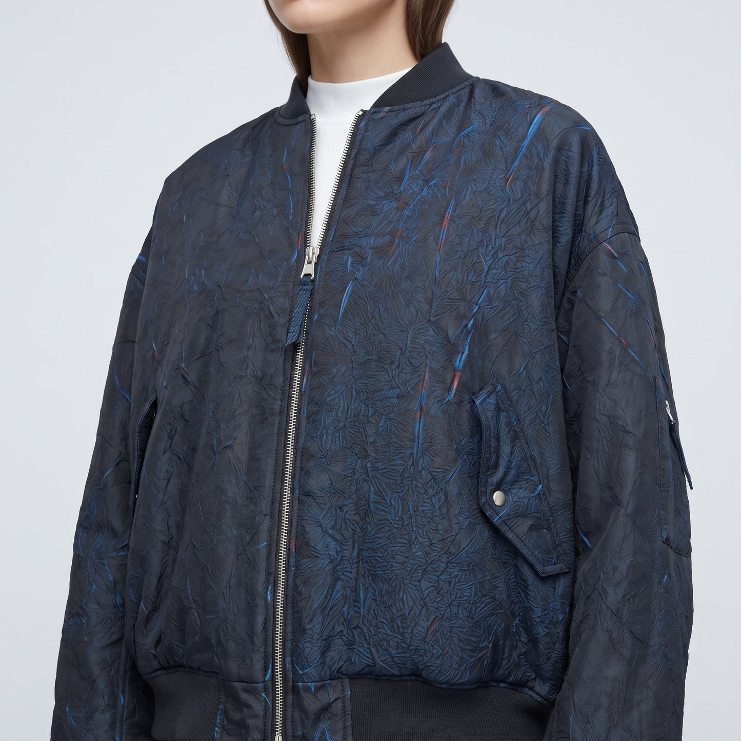 Textured Navy Bomber Jacket