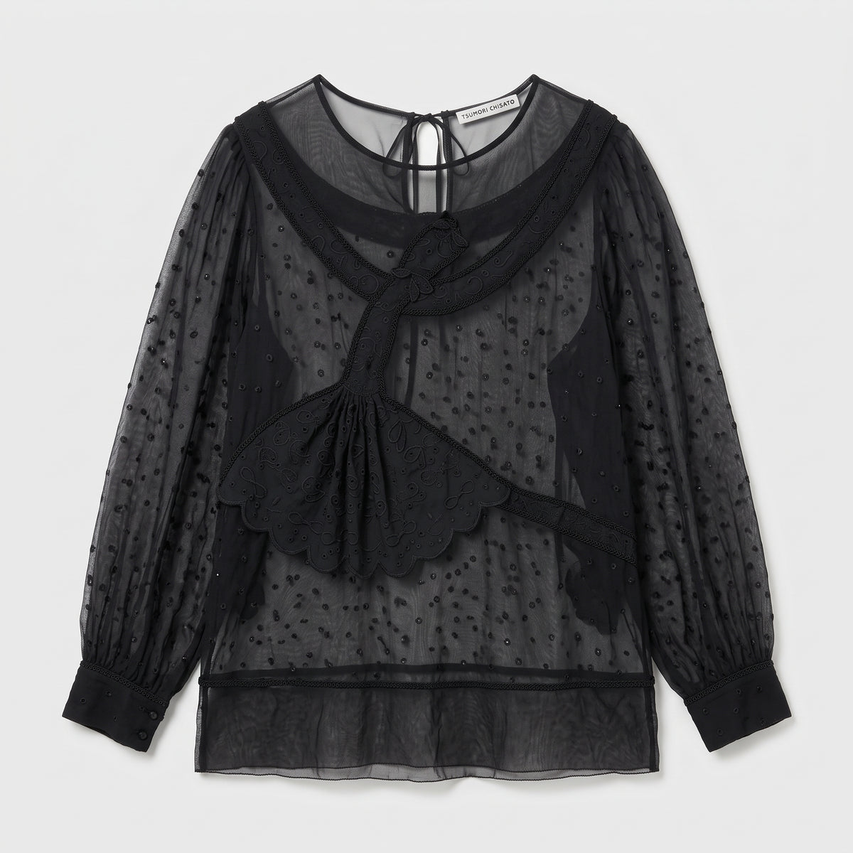 Embroidered Sheer Long Sleeve Blouse