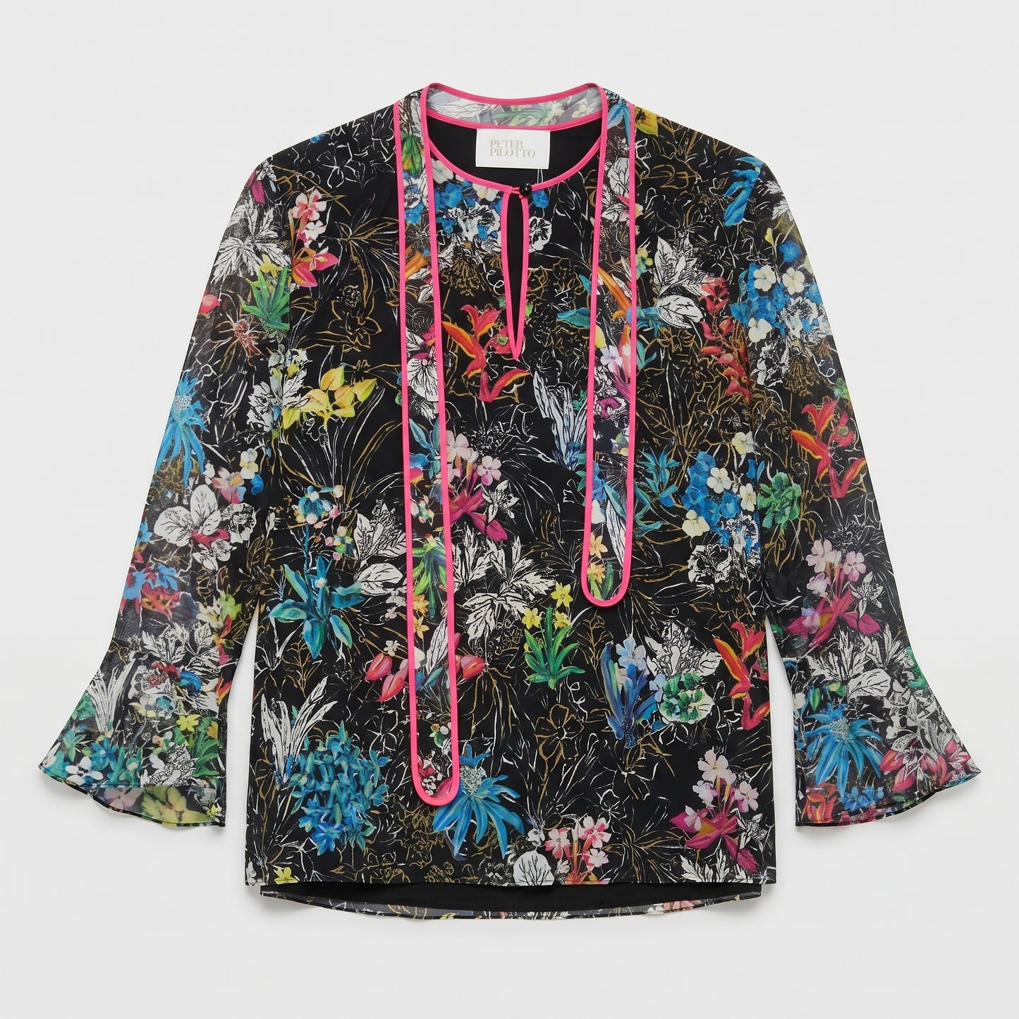 Floral Silk Tie Neck Blouse