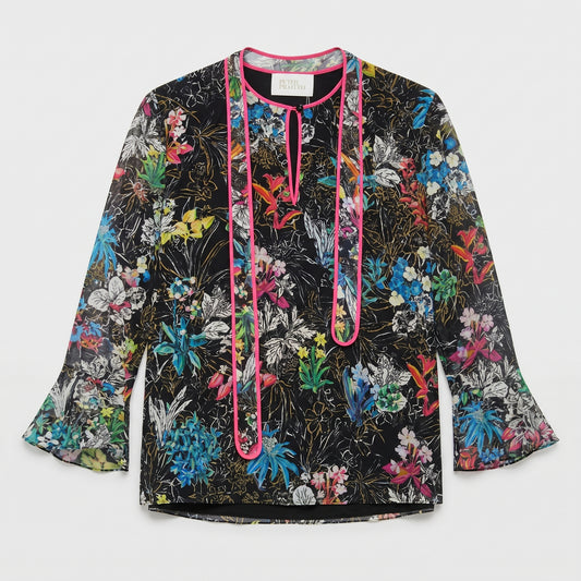 Floral Silk Tie Neck Blouse
