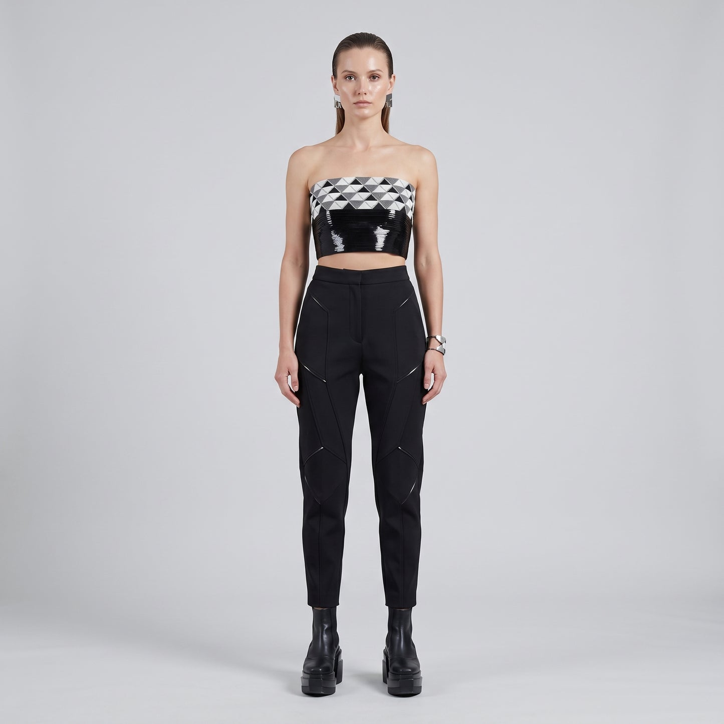 Geometric Beaded Strapless Corset Top