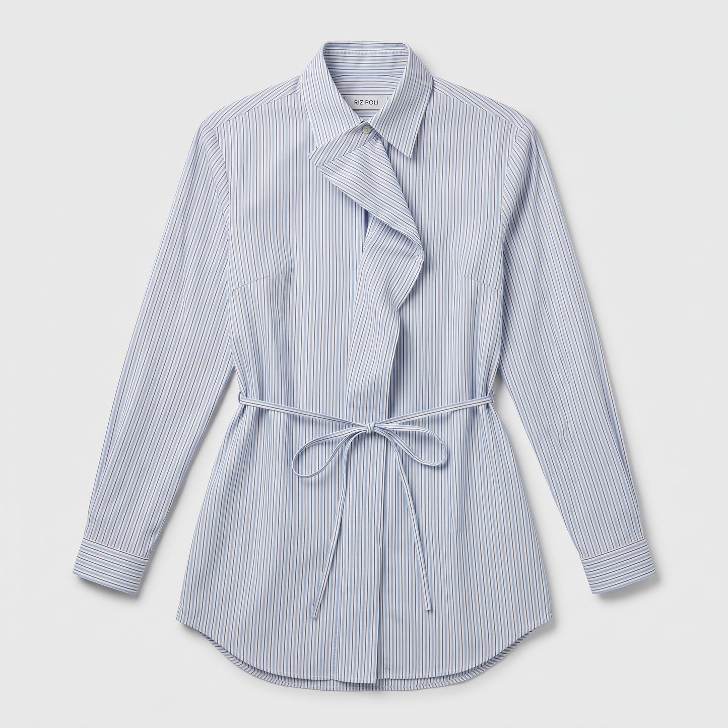 Striped Ruffled Waist Tie Shirt