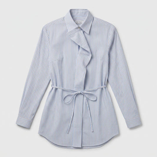 Striped Ruffled Waist Tie Shirt