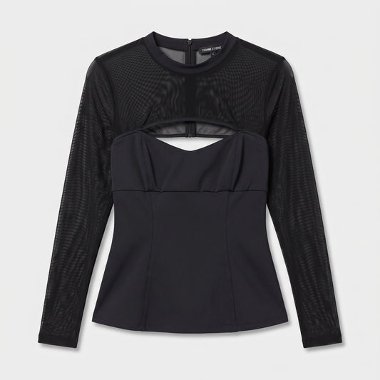 Mesh Paneled Cutout Long Sleeve