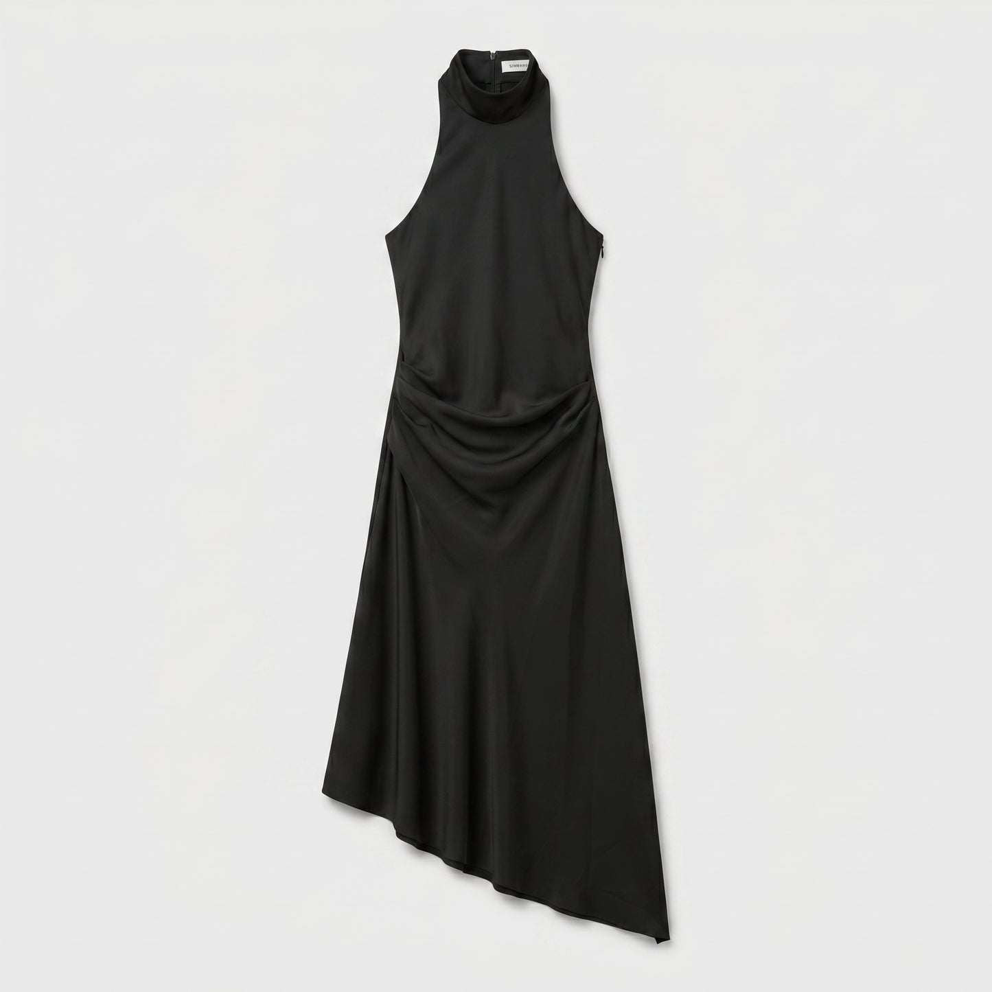 Asymmetric Drape High-Neck Dress