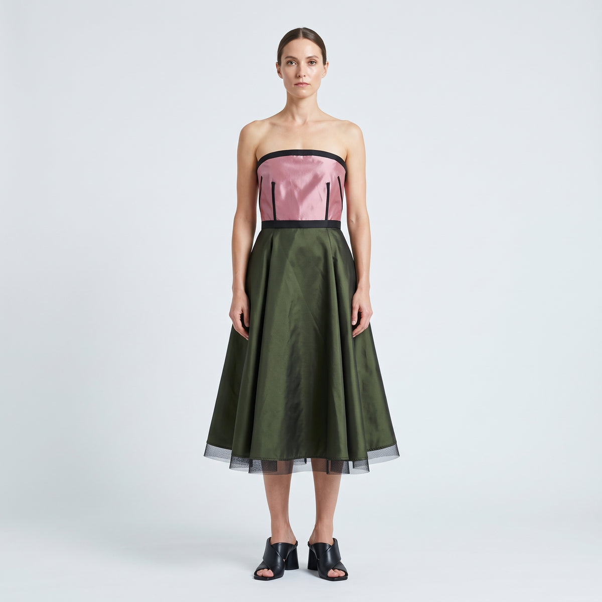 Colorblocked Strapless A-Line Dress