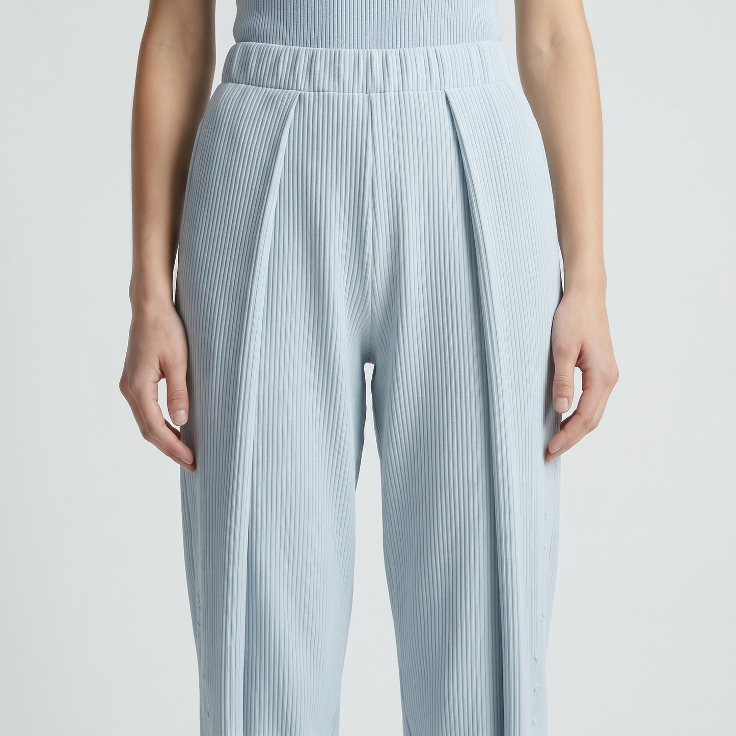 Ribbed High-Waisted Tailored Trousers