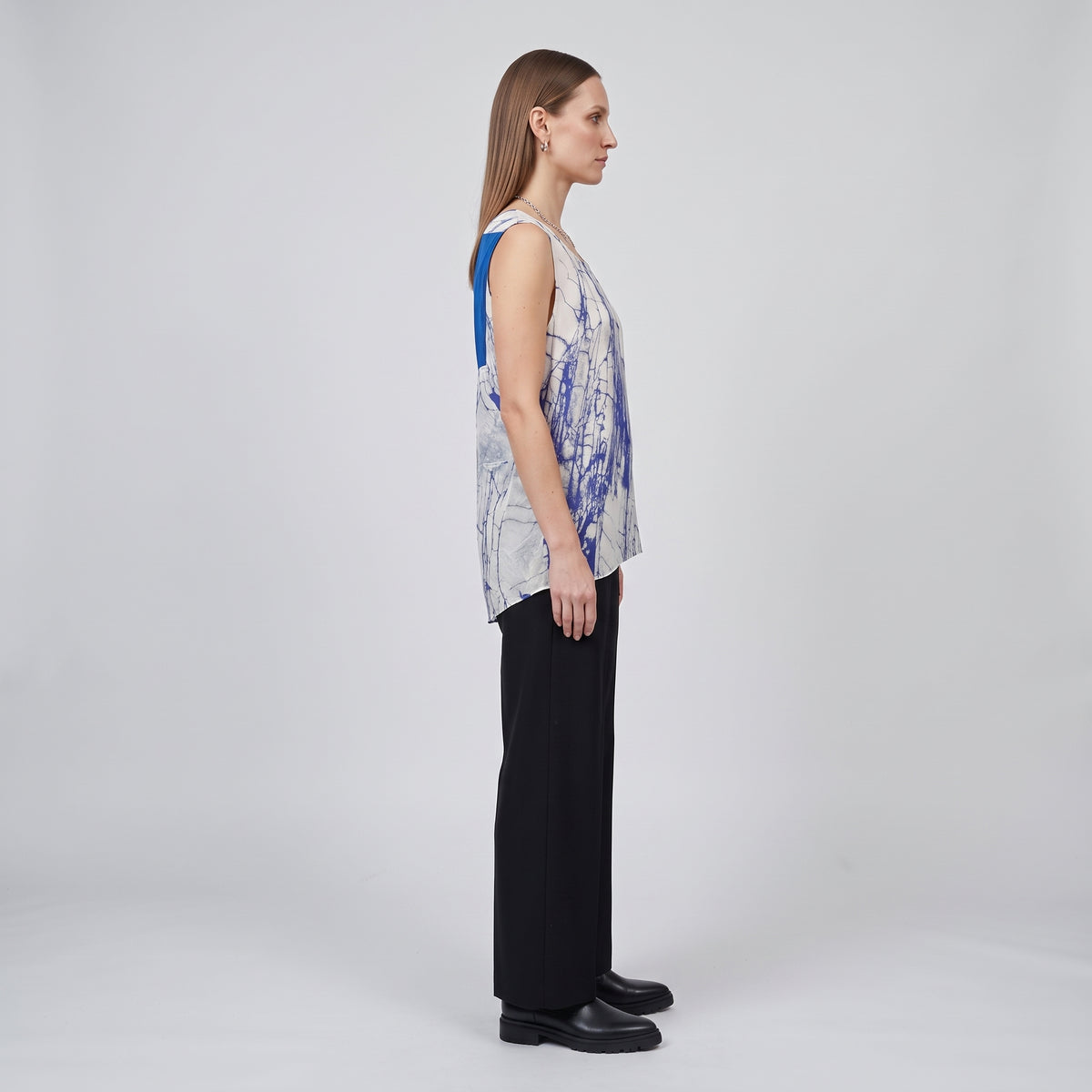 Marble Print Sleeveless Silk Top