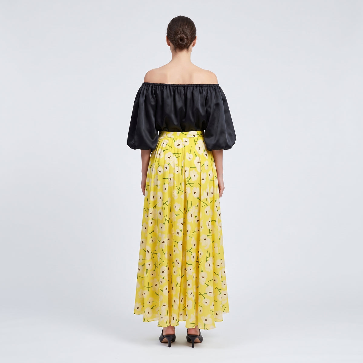 Floral Print Yellow Midi Skirt