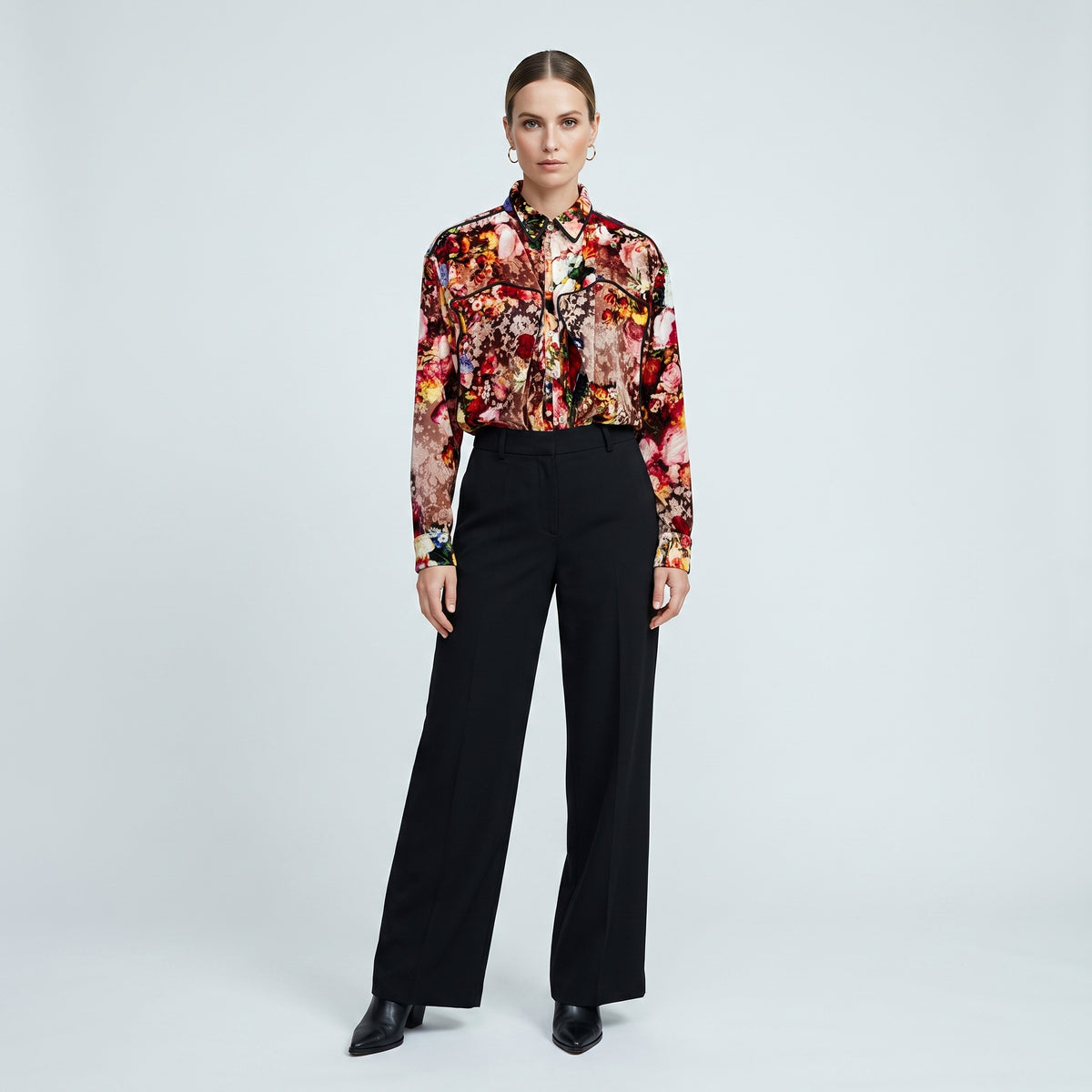 Floral Velvet Button Down Shirt