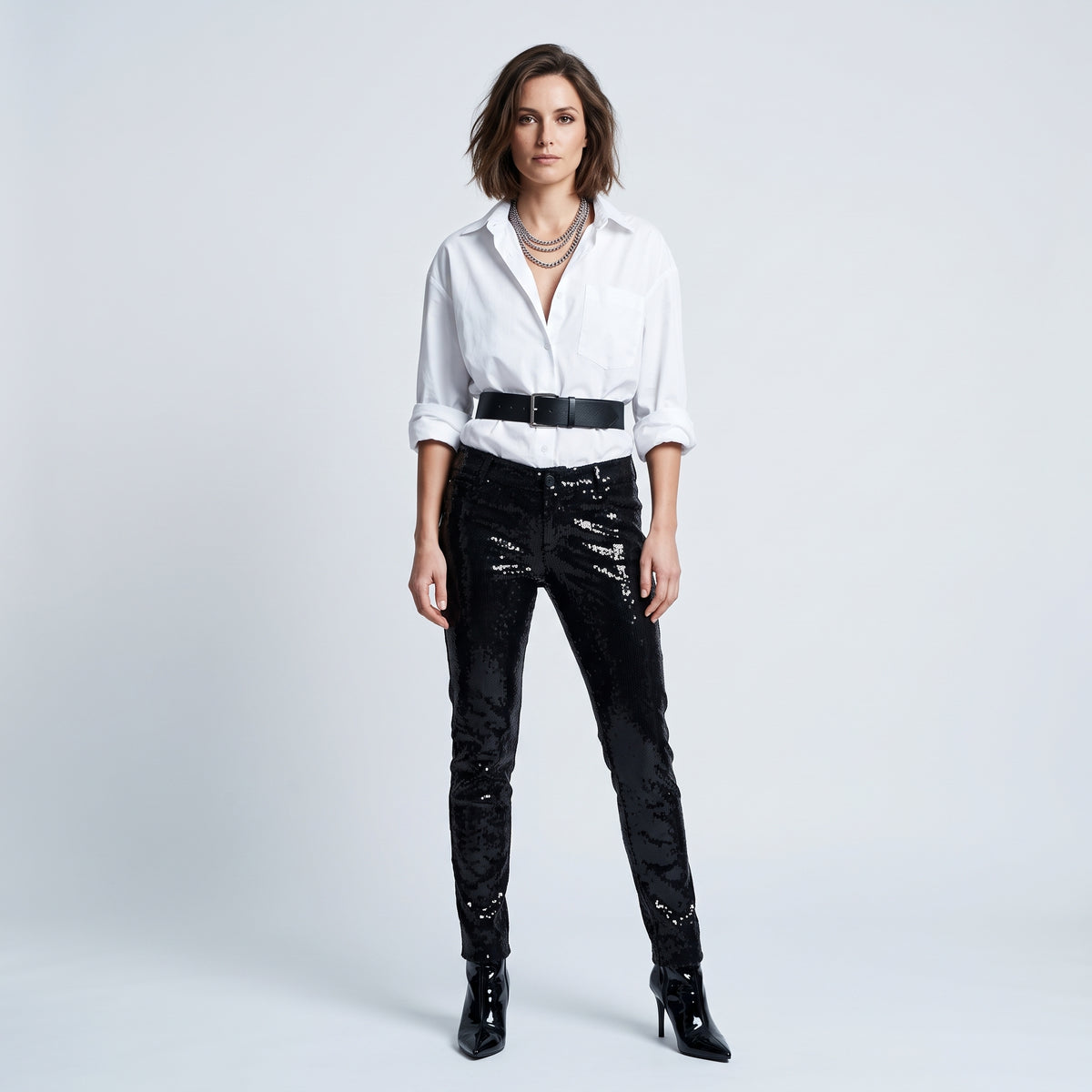 Black Sequin Tailored Trousers