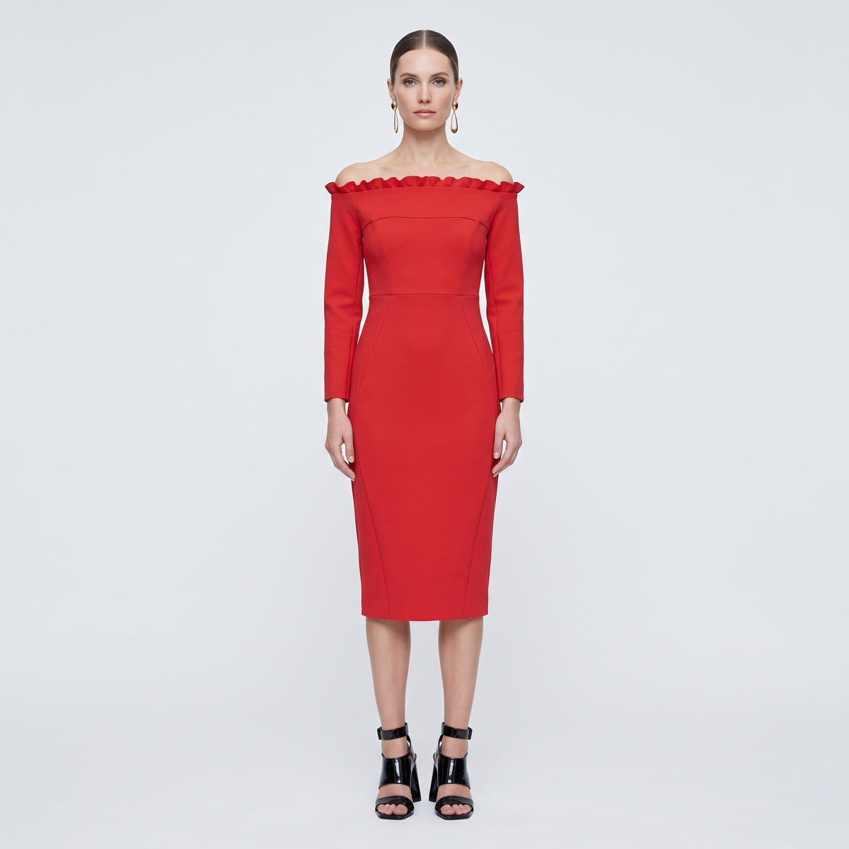 Off-Shoulder Ruffled Midi Dress