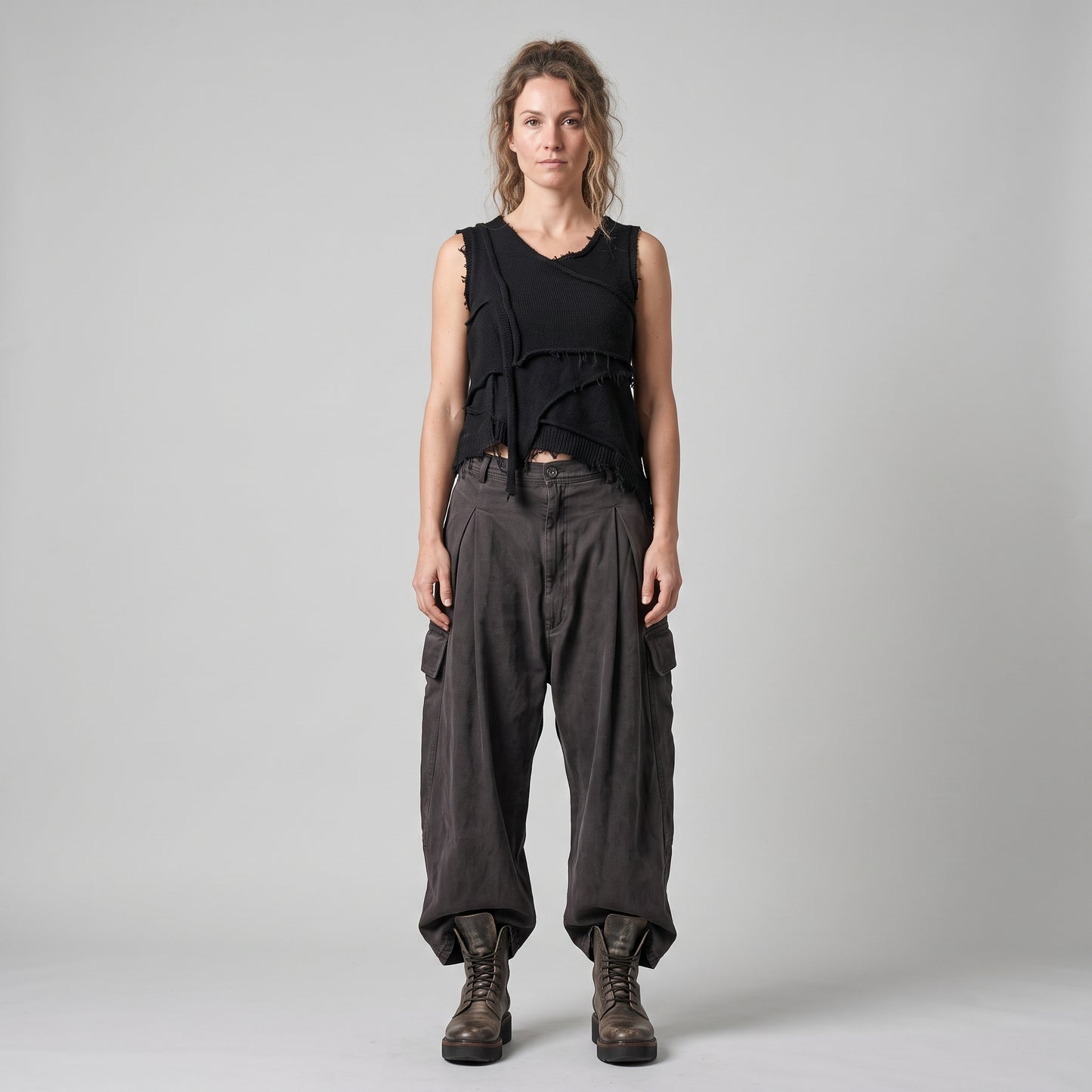Pleated Cropped Utility Trousers