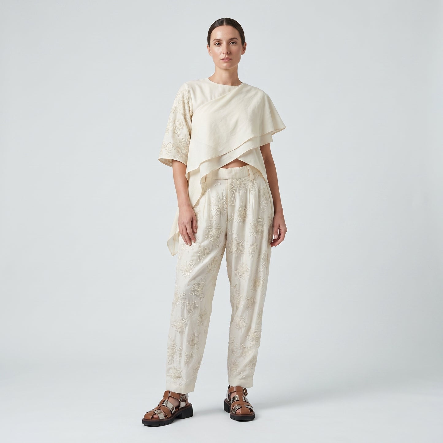 Embroidered Floral Tailored Trousers