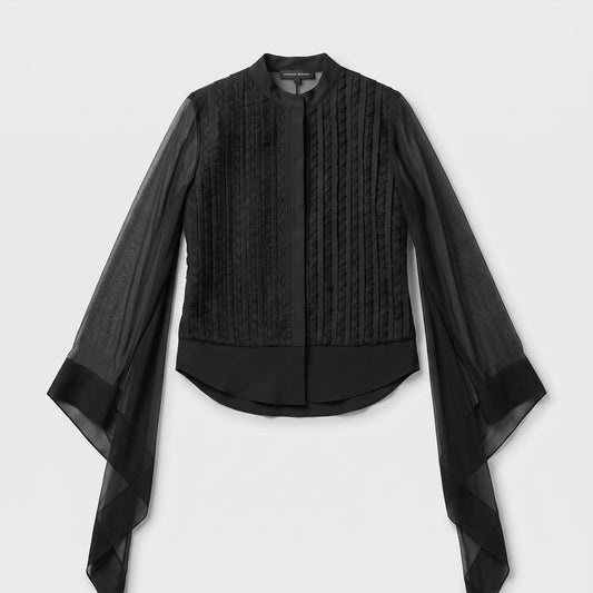 Textured Sheer Sleeve Blouse